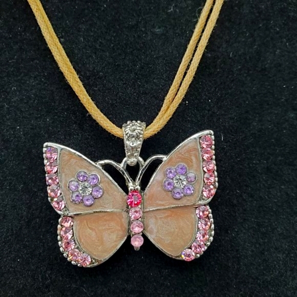 Vintage VCLM Pink Enamel and Rhinestone Necklace - Picture 2 of 6